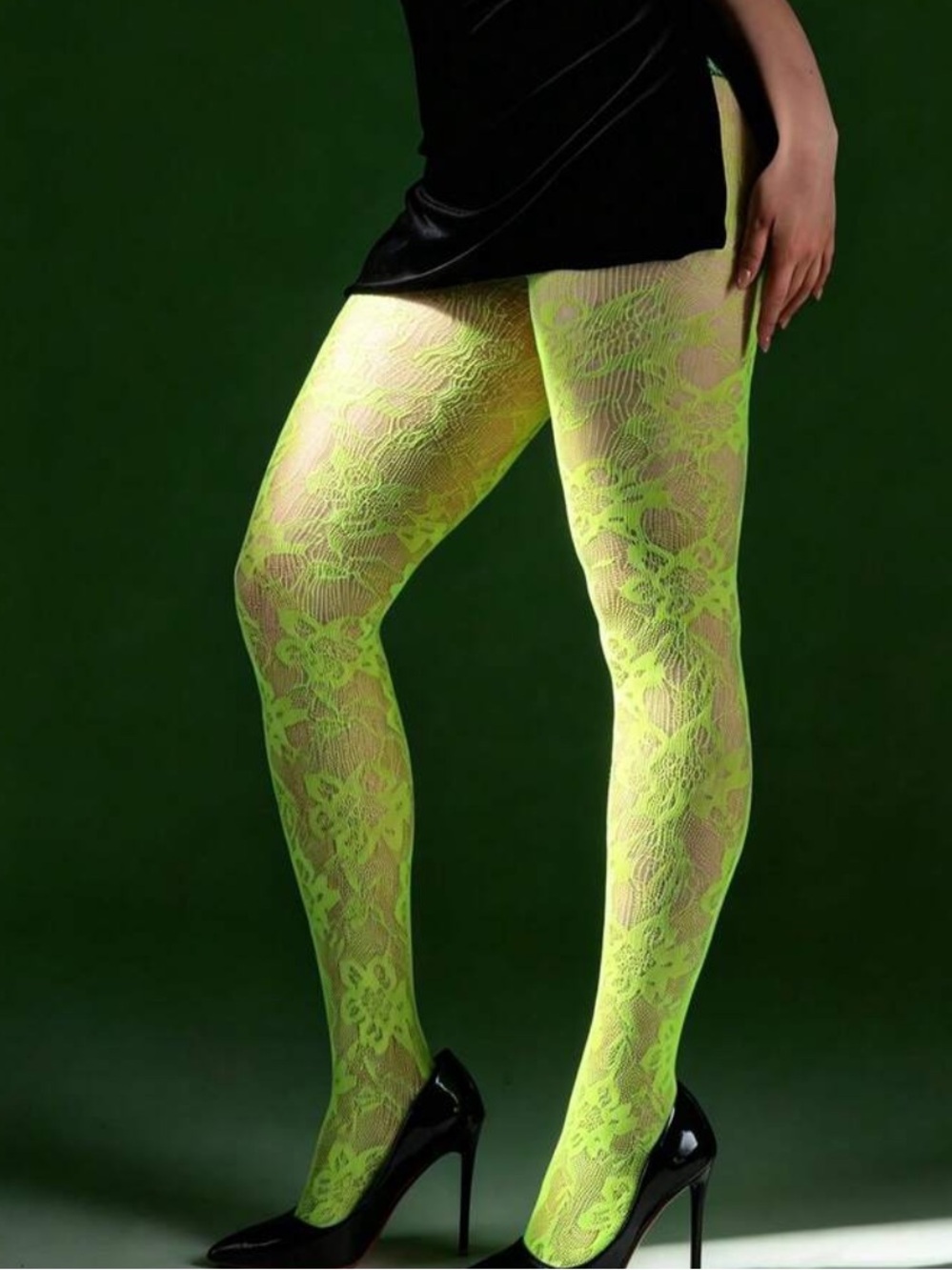 Neon Yellow Lace Tights – Stylish Sheer Legwear